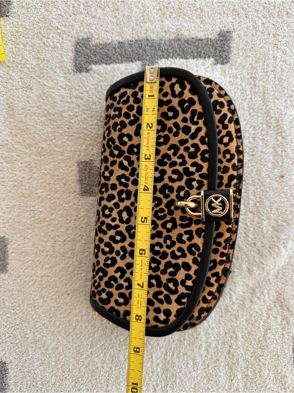 Michael Kors Leopard Print Crossbody in Tan and Black with Gold Lock
